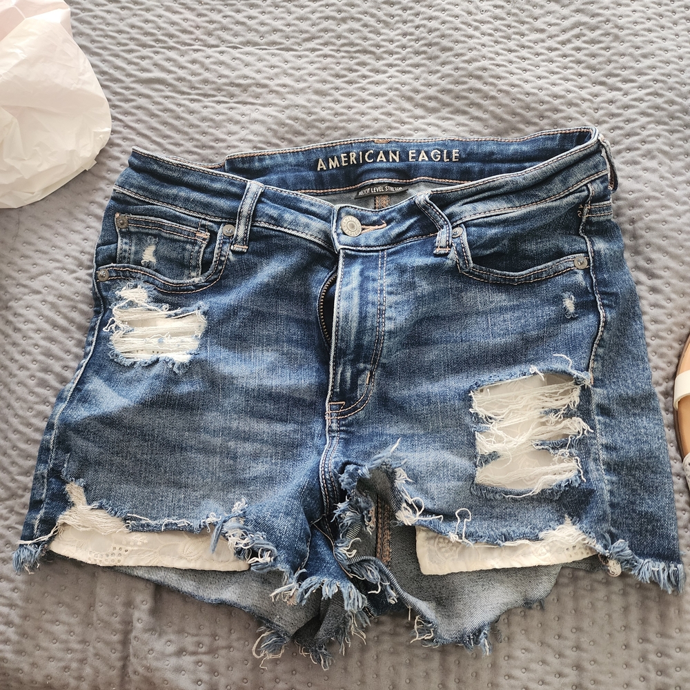 American Eagle Outfitters Blue Distressed Denim Shorts